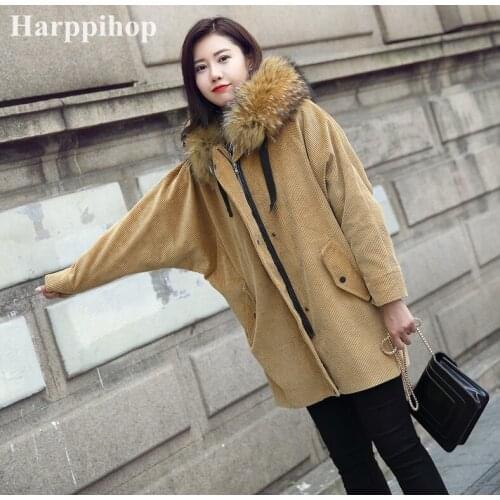 New brand fur coat coat winter jacket lady corduroy large real raccoon fur collar warm natural lamb fur lining coat