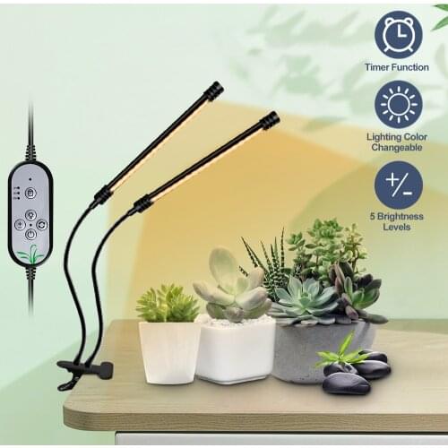 USB Plant Grow Light Sunlight White Full Spectrum Lighting Desktop Clamp Growing Lamp for Plants 5 Dimmable Levels 4/8/12H Timer