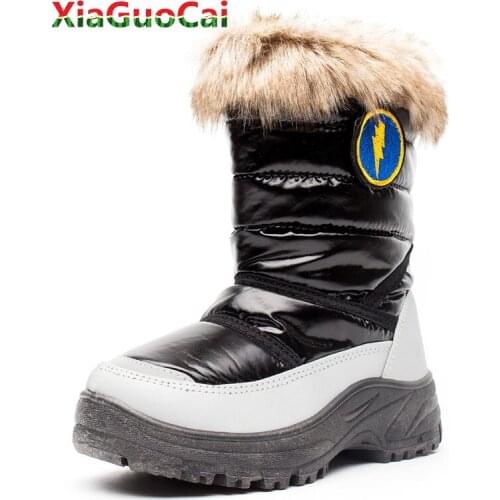 High Quality Winter Warm Boys Girls Snow Boots Waterproof Children Kids Fur Cotton Shoes Plush Soft Side Zipper Non-slip Boot