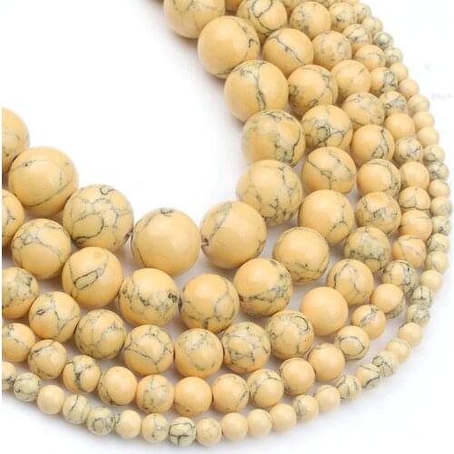 Yellow Howlite Turquoises Round Loose Spacer Beads For Jewelry Making DIY Charm Fashion Bracelet Perles 15"Strand 4 6 8 10 12mm