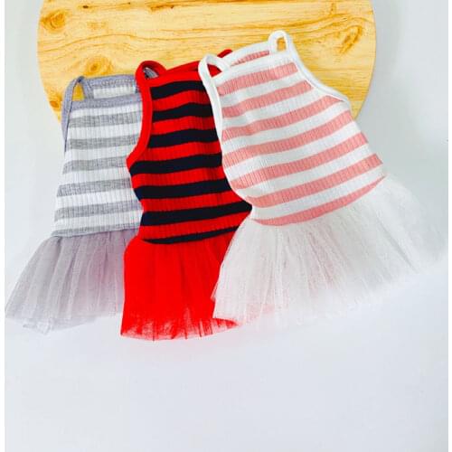 Strips Cat Dog Dress Colorful Tulle Vest Shirt Pet Clothes Pineapple Pattern O-neck Dresses For Small Dogs Summer Poodle Skirt L