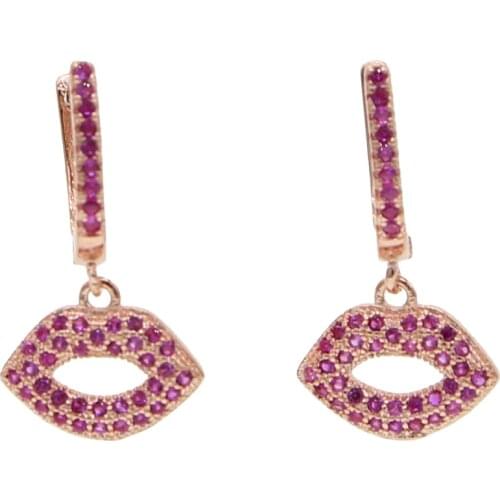 2019 Fashion Style Women Hollow Circle clips ear Red Lip shape Dangle Drop Earrings Jewelry Exaggerated Charm rose Gold color