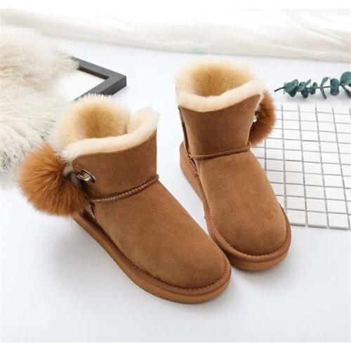 Top Fashion 2020 Women Snow Boots Real Wool Winter Warm Boots Genuine Sheepskin Leather Natural Fur Non-Slip Women Boots