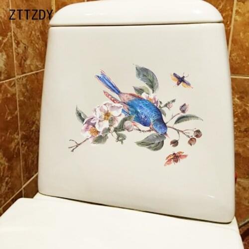 ZTTZDY 24.7×18.5CM Retro Flower And Bird Pattern Toilet WC Decoration Classic Home Wall Stickers T2-1447
