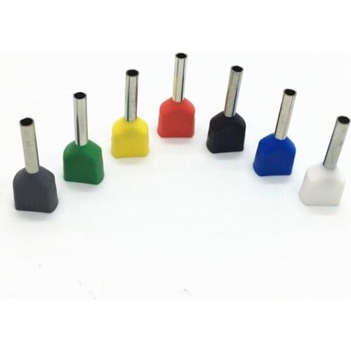 1000pcs/pack TE1008 2 X 18 AWG Red Twin & Dual Entry Wire & Bootlace Ferrules For 2 X 1.0mm2, 8mm of Pin Length