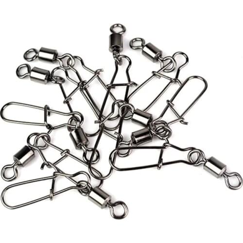 20pcs/lot Stainless Steel Fishing Connector Pin Bearing Rolling Swivel Snap Pins Fishhook Lure Sea Fishing Tackle Accessories