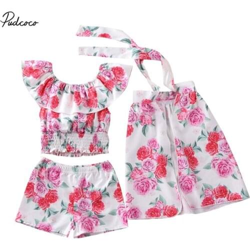 2020 Baby Summer Clothing 3pcs Infant Kids Baby Girls Off Shoulder Shirts tops + pants Dresses Kids Clothes Outfits