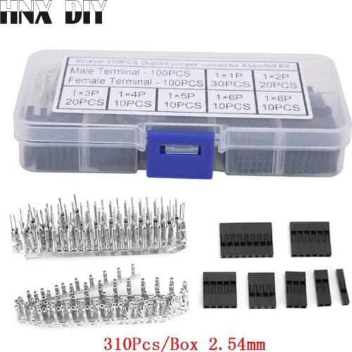 310Pcs/Box 2.54mm Male+Female Dupont Wire Jumper Line Cable 1/2/3/4/5/6/8 Pin Header Connector Housing Electronic DIY Kit
