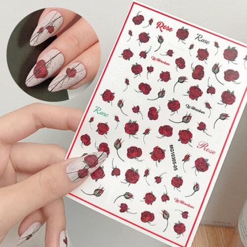 1pcs Red Lips 3D Nails Stickers Self-Adhesive Wraps Butterfly Daisy Rose DIY Tips Transfer Decals Nail Art Decorations Manicure