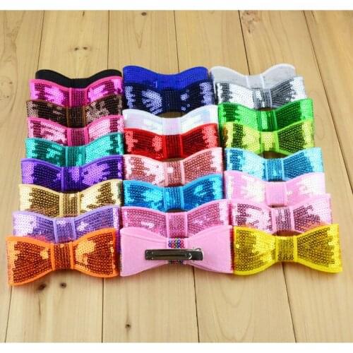 64pcs/lot 32C 10cm kids Boutique Bowknots WITH CLIP Embroidered Shinny Sheets Bows For girls Headwear Accessories FC24