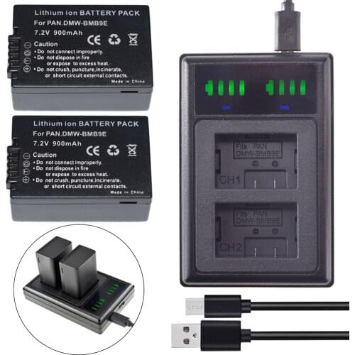2x DMW-BMB9 BMB9GK BMB9PP Battery + LCD USB Dual Charger for Panasonic Lumix DC-FZ82 FZ80