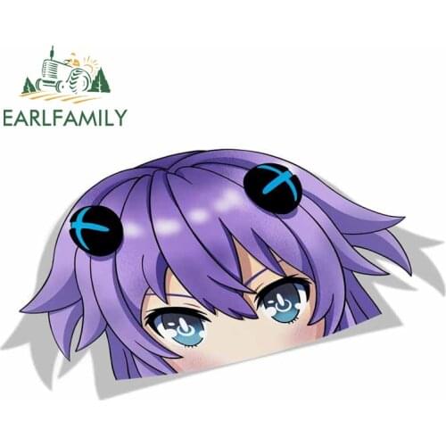 EARLFAMILY Car Sticker for Neptune Hyperdimension Neptunia Purple Heart Peeker Big Head Anime Vinyl Rear Windshield Stickers