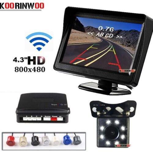 Koorinwoo 2.4G Wireless Car Parking Sensor 4 Probes Car Rear view Camera 8 LED Light Car Monitor Digital Screen reverse Jalousie