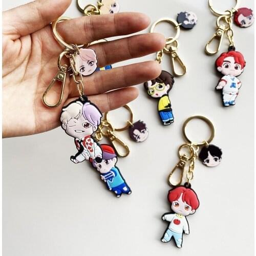 7 Pcs/lot Kpop Star Lovely Cartoon Keyring Pendant JUNGKOOK RM SUGA V JIMIN JHOPE JIN PVC Soft Keychain Toy
