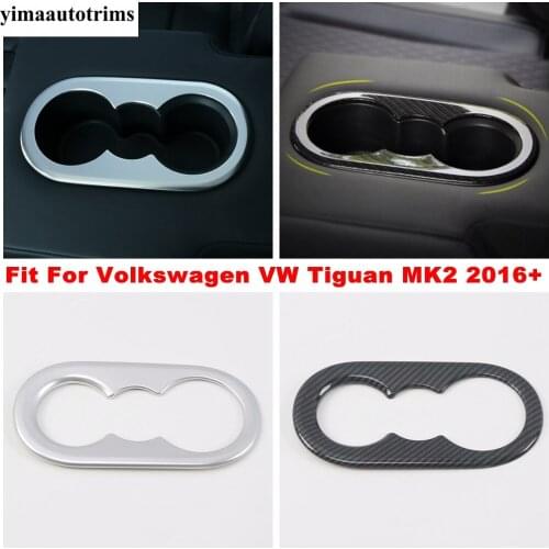 Rear Seat Water Cup Holder Frame Cover Trim Carbon Fiber / Silver Interior For Volkswagen VW Tiguan MK2 2016 - 2021 Accessories