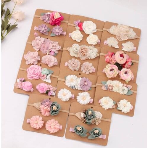 CN 3PCS/Set Childrens Hair Accessories Artificial Flower Hair Pins Hair Clip Baby Flowers Headband Soft Flower Hair Band
