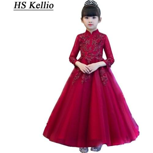 HS Kellio Flower Girls Dresses Ball gown Tulle Long Sleeves Little Baby Party Dress For wedding