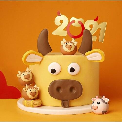 Kids Happy Birthday Cake Toppers Coffee Soft Pottery Cow Decorations Dessert Table New Year Party Cupcake Baking Supplies Decor