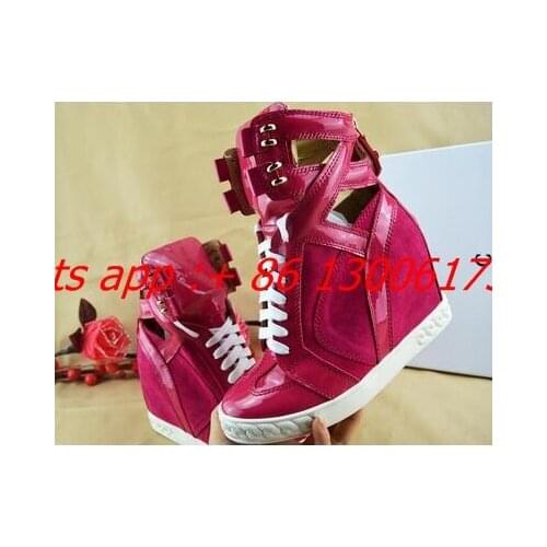 Design brand woman 8CM wedge inner heel high top lace up sneaker inside wedge heel woman lace up ankle boots