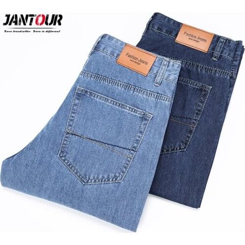 Jantour Spring Summer Thin Jeans Men Loose Straight Casual High-waisted Elasticity Combed 100%Cotton Cowboy Trousers 40 42