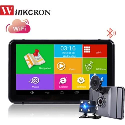 7" IPS Android GPS Navigation dual lens Rear view camera DVR Camera Bluetooth WIFI Quad-core Truck vehicle gps Russia/Europe