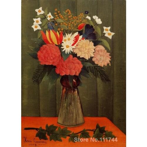Canvas art Bouquet of Flowers with an Ivy Branch by Henri Rousseau paintings High quality Hand painted