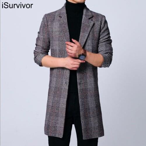 ISurvivor 2021 Mens windbreaker jacket autumn mens coat casual plaid jacket mens clothing long jacket fashion long section