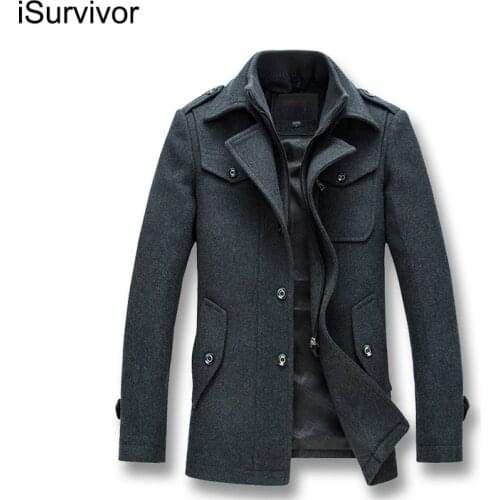 ISurvivor 2021 Men Autumn Winter Wool Parkas Jackets Coats Jaqueta Masculina Male Casual Fashion Slim Fitted Zipper Jackets Men