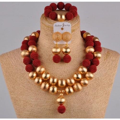 Graceful Wine African Necklace Simulated Pearl Beads Jewelry Set FZZ42-04