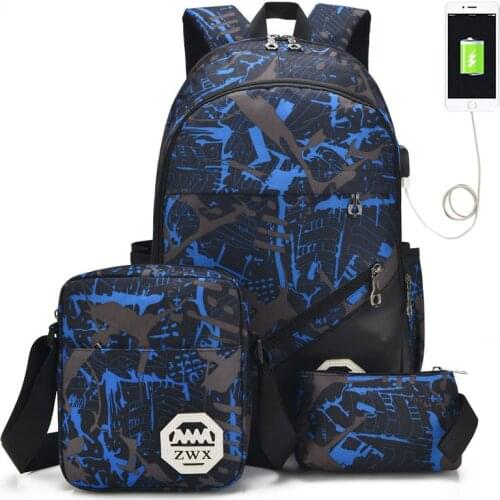 New 2019 oxford camouflage school bag with USB charging port 15.6 inch backpack high school backpack kids bag mochila escolar