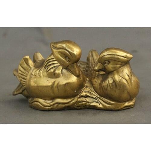 Chinese Copper Brass Mandarin Duck Loving Bird Devoted Couple Statue Sculpture