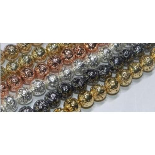 Natural Plating volcanic stone Round Spacers Loose Beads For Jewelry Making DIY Bracelets Necklace Accessories