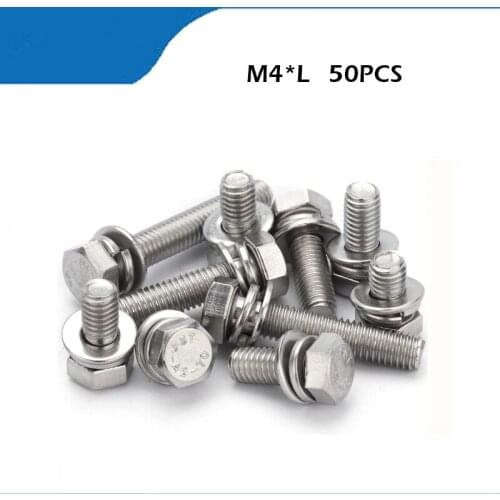 Metric thread M4 304 stainless steel hex Three Combination Screw Three sem screws with washer free shipping