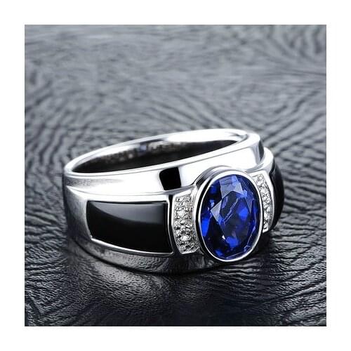 Mens Fashion 925 Silver Color Ring Luxury Domineering Blue Gem Ring Wedding Engagement Ring Party Jewelry Size 6-13