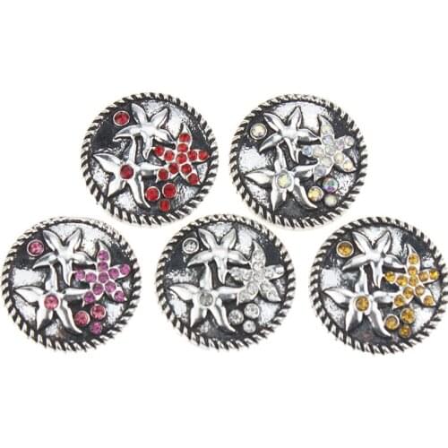 Fashion Crystal 18mm 20mm Starfish Metal Snap Button For Bracelet Necklace Interchangeable Jewelry Women Accessorie Findings