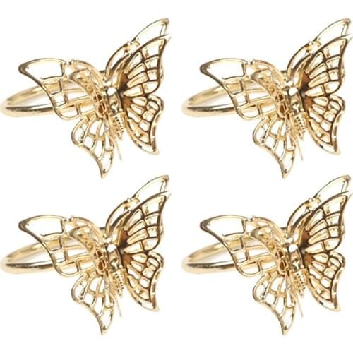 Napkin Rings Set of 4 Gold Butterfly Napkin Rings Napkin Holders for Wedding Banquet Dinner Decor Favor Tabletop Adornment Holde