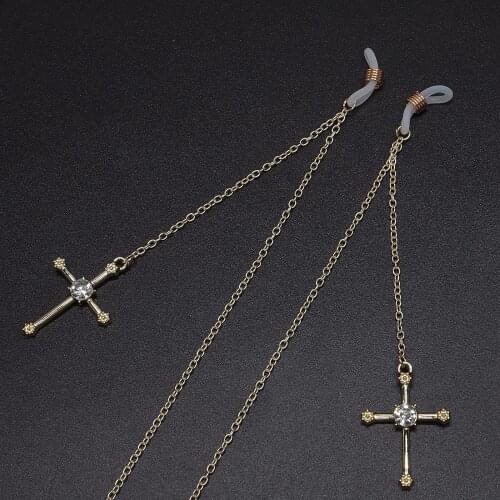 Non-slip accessories metal glasses rope Golden Cross rhinestone pendant glasses chain fashion