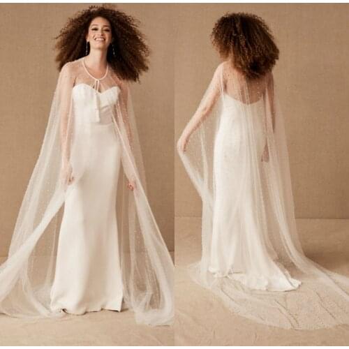 2020 New Wedding Bridal Cape Modest Alencon Lace Pearls Wedding Bridal Bolero For Wedding Dresses Custom Made Wrap