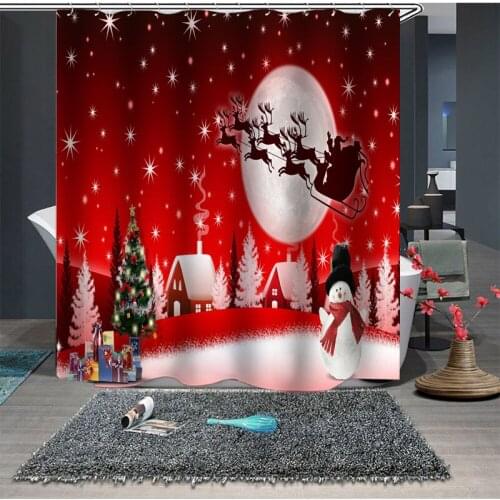 New Merry Christmas Decor for Home Santa Claus Shower Curtain Sleepy Snowman Pattern Waterproof Bathroom Shower Bath Curtain