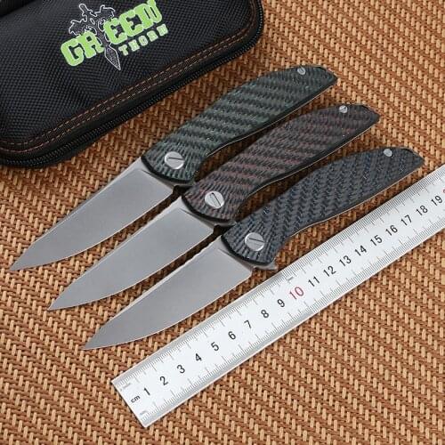 Green thorn hation zero flipper d2 carbon fiber + TC4 titanium knife CF camping knob bag fruit practical knife survival EDC tool
