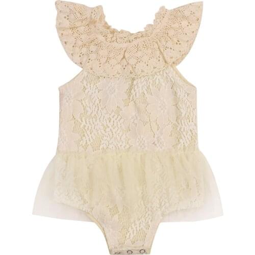 OPPERIAYA Baby Girls Floral Embroidery Lace Round Neck Bodysuit Sleeveless Off-shoulder Short Jumpsuit with Ruffles for Summer