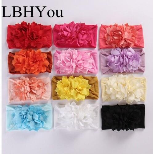 12pcs/lot Handmade Bohemia Flowers Wide Nylon Headbands,Soft Nylon Turban Head Wraps,One Size Fit Most Baby Girls Head Bands