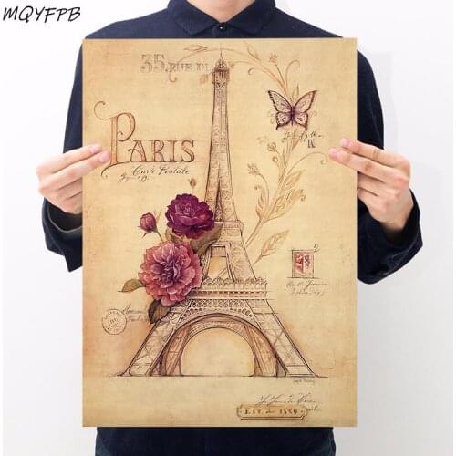 Hand Painted Panel Of Paris Tower Kraft Paper Poster Wall Sticker Decorative Painting Household Goods Gift
