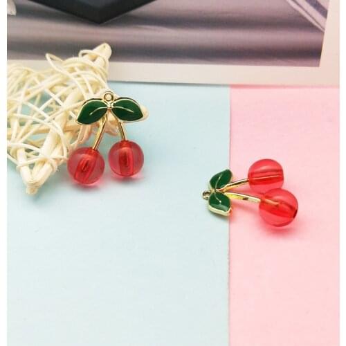 10pcs 23x28mm Cherry Enamel Charm For Jewelry Making Earring Pendant Fruit Charm Bracelet Necklace Charm Diy Finding