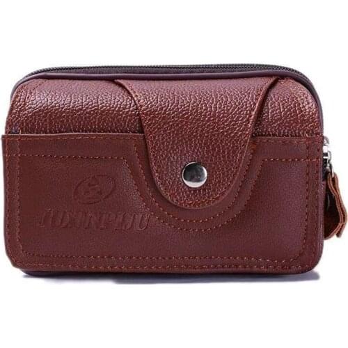 Man Waist Bag PU Leather Three Layers Zipper Bum Pouch Waterproof Cell Phone Bag Fashion Solid Color Male Waist Packs