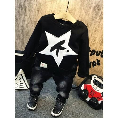 Children Clothing Winter boys Clothes Thick plush Sweater,Thick jeans Christmas Outfit Kids Boys Clothes Suit 2-6years