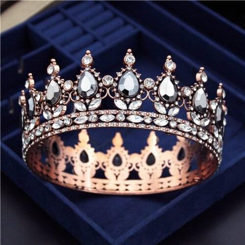 Vintage Gold Bridal Crown Crystal Luxury Queen King Bride Wedding Dress Hair Accessories Party Black Diadem Tiaras Head Jewelry