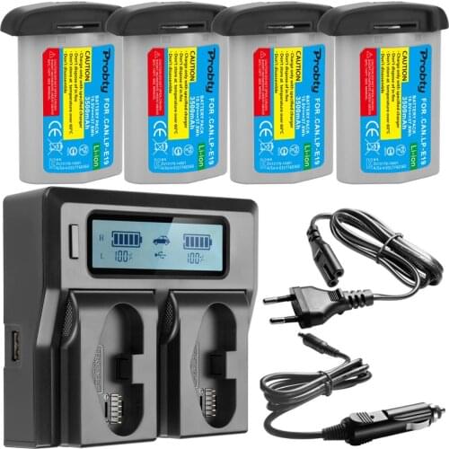 PROBTY LP-E19 LP-E19 / LP-E4N Battery with LCD Dual Slot Fast Charger for Canon EOS 1DX / 1D X Mark II / 1Ds Mark III / 1D Mark