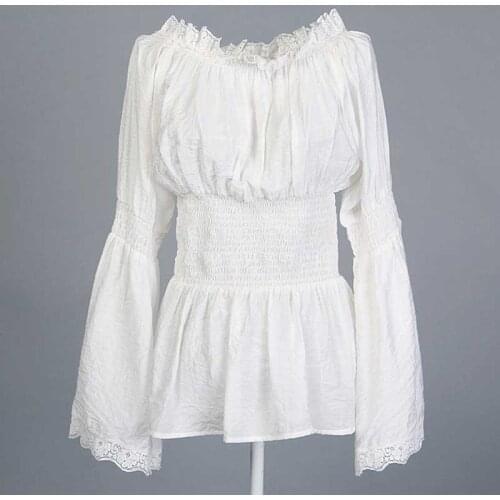 Plus Size European White Cotton&Lace Long Sleeves Sexy Gothic Style Blouse Shirt Steampunk Corset Burlesque Costumes Accessories