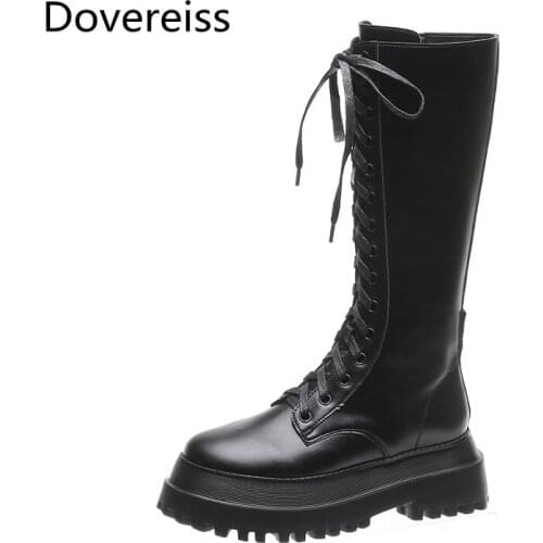 Dovereiss Fashion Womens Shoes winter Sexy Round toe consice zipper lace up boots Knee high boots Matin boots 35-40